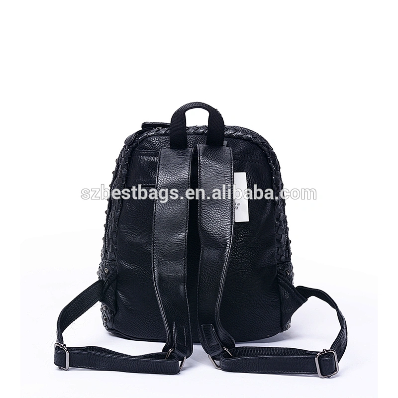2017 Women Waterproof weaving PU Leather Rivet Backpack Teenage Girls Bags with Zippers Bags