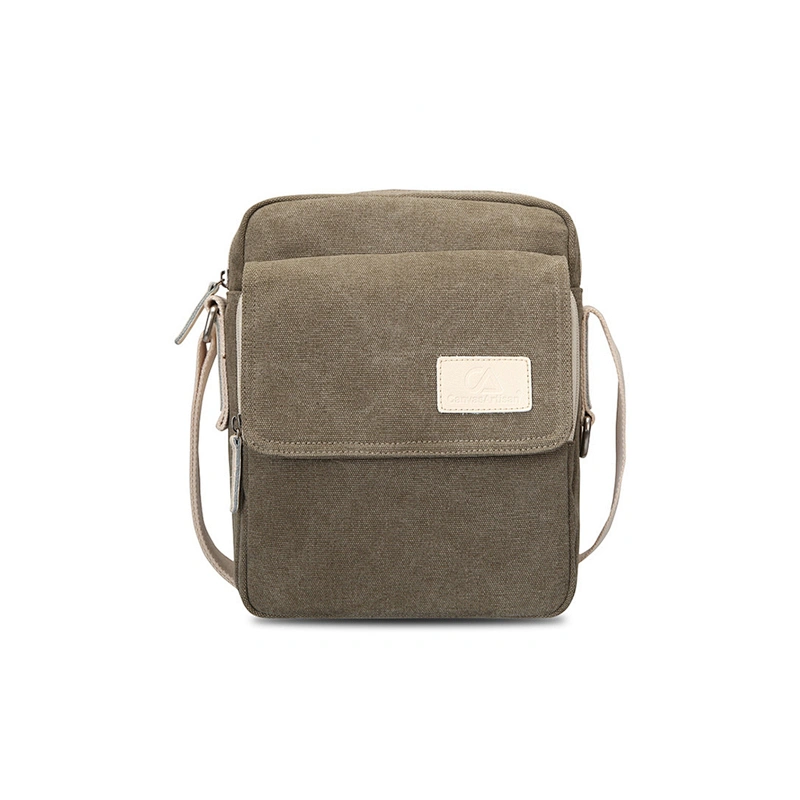 Man's Portable Promotional Korean Style Brown Canvas Crossbody Bag