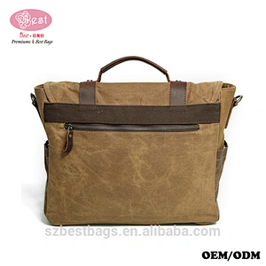 Vintage Real Leather Satchel Waxed Canvas Briefcase Men Laptop Messenger Bags