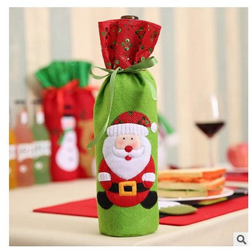 New Christmas luxury Bottle gift bag draw string Santa Snowman Reindeer