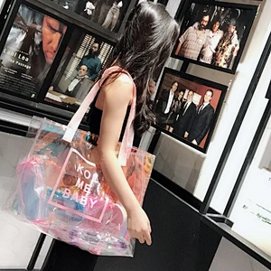 Customized Womens Ladies Shoulder Handbag Clear Transparent Tote Pvc Beach Handbag