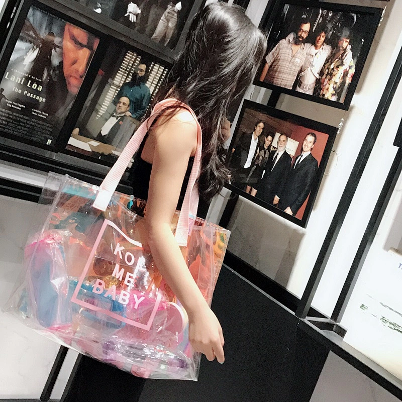 Customized Womens Ladies Shoulder Handbag Clear Transparent Tote Pvc Beach Handbag