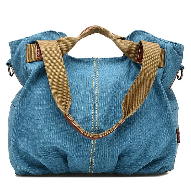 Big size cotton canvas fabric handbags shoulder tote cloth hand bags for ladies