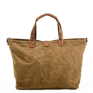 Vintage Oil Wax Canvas Classic Handbag Tote Shoulder Bag for Business Laptops