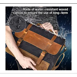 Waterproof Messenger Bag Genuine Leather Waxed Canvas 15.6 Inch personalized gift bags life spirit bags