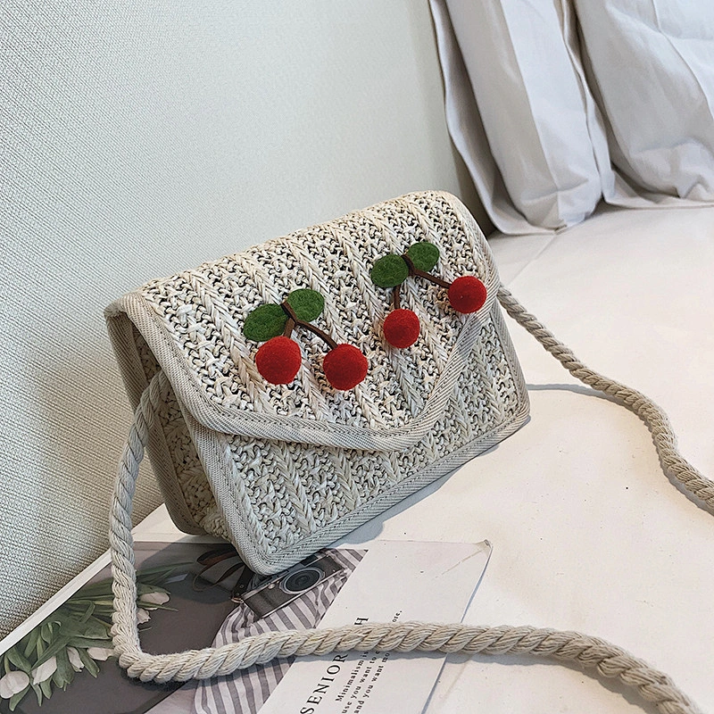 Woven Small Square Bag of Natural Straw Clutch Beach Shoulder Bag for Ladies Traveling