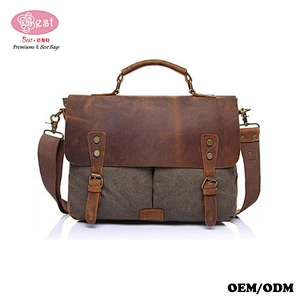 China Hot Sell Vintage Canvas with Crazy Horse Leather Trimmings Shoulder Bag Men Messenger Bag