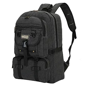 Vintage retro recycled handmade high quality custom black canvas rucksack backpacks