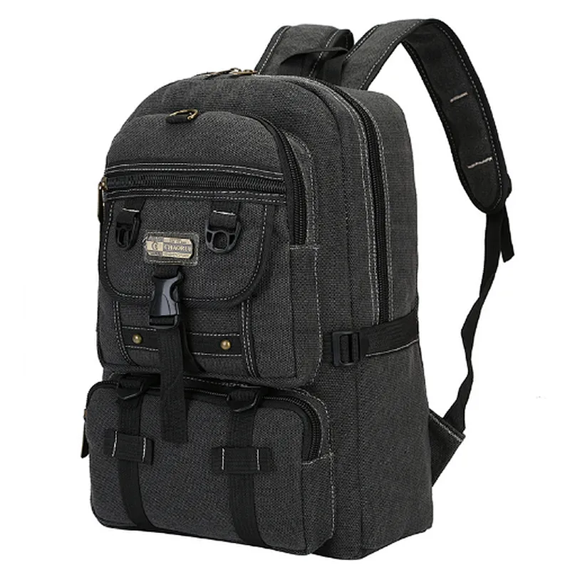 Vintage retro recycled handmade high quality custom black canvas rucksack backpacks