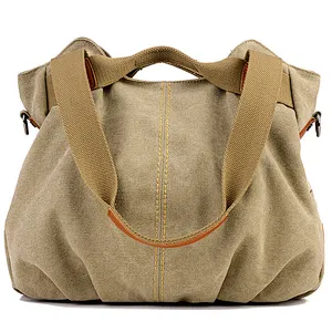 Big size cotton canvas fabric handbags shoulder tote cloth hand bags for ladies