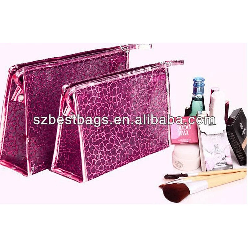 Fashion cosmetic bag trolley travel makeup tpu woman