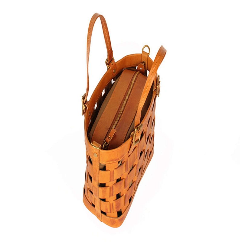 2019 Vintage casual head layer cowhide single-shoulder cross-body woven bag for shopping or daily use