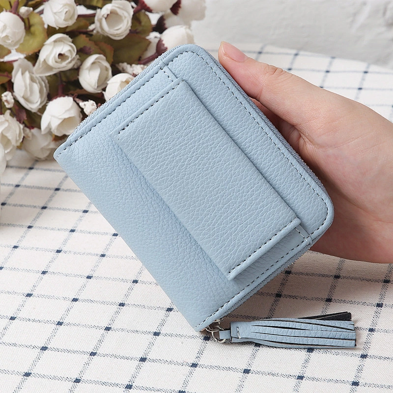 Ladies Korean Style Multi-functional Short Style Litchi Stria Coin Bag Wallet with Tassel