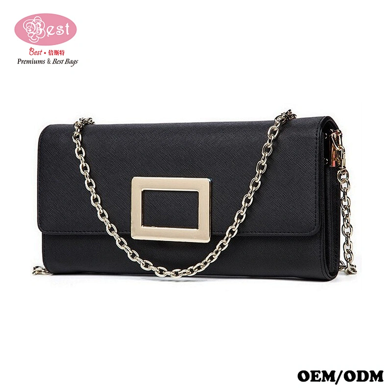 Drop Shipping Bling Saffiano Real Leather Clutch Purse Sparkling Long Chain Real Leather Evening Purse Handbags
