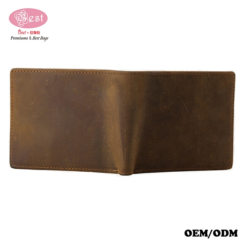 Vintage Crazy Horse Leather Men's Short Wallet with Cash Pocket and Card Holder Slots
