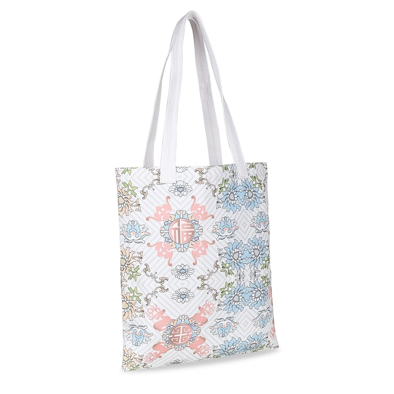 Canvas  fresh flowers bright colors print cotton canvas tote bag