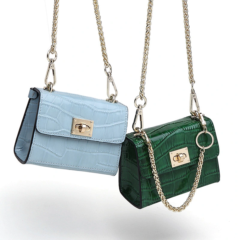 Genuine Leather Mini Hard Chain Handbag For Women High Quality Casual Ladies Bag