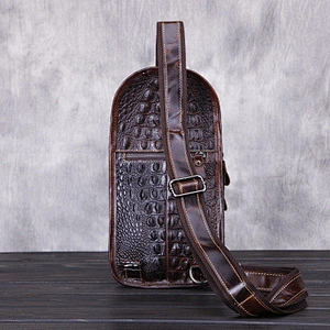 Mens Travel Bag Crossbody Chest Bag Crocodile Grain Cow Leather Single Chest Bag
