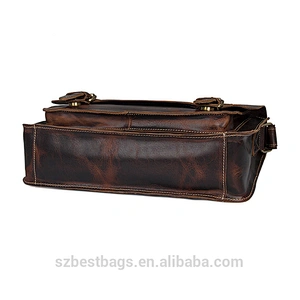 Factory Custom Real Leather Retro Men's Messenger Bags Business Briefcase