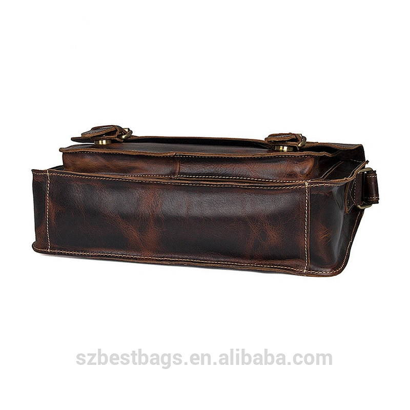Factory Custom Real Leather Retro Men's Messenger Bags Business Briefcase