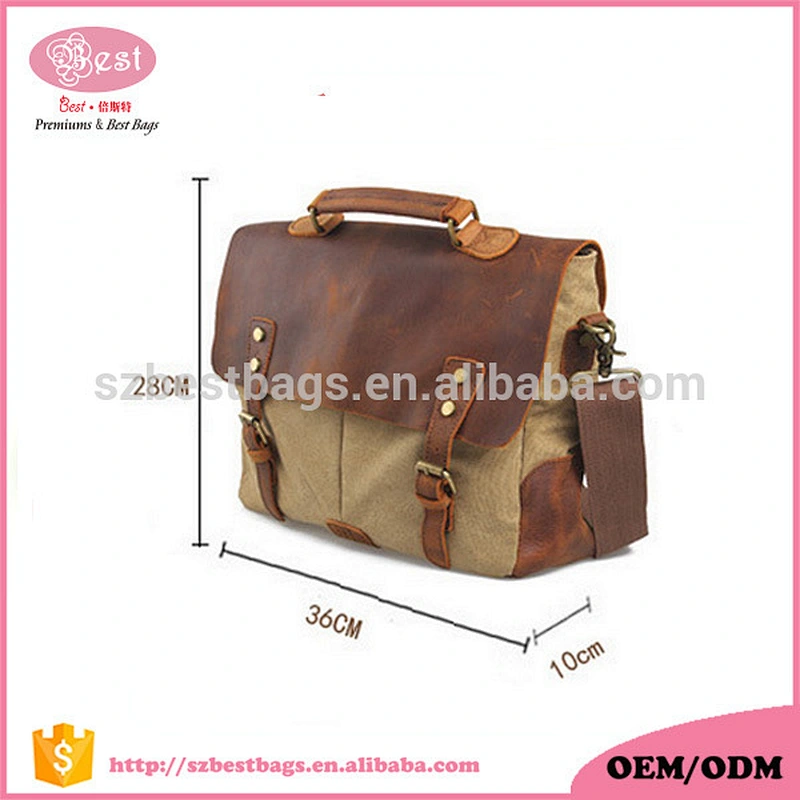 High quality vintage canvas crossbody bag with handle crazy horse leather bag