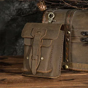 Men Genuine Leather Casual Design Hip Bum Pouch Small Hook Waist Belt Bag