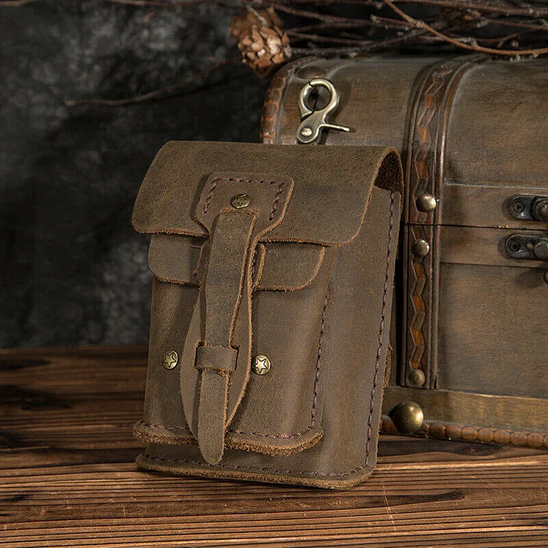 Men Genuine Leather Casual Design Hip Bum Pouch Small Hook Waist Belt Bag