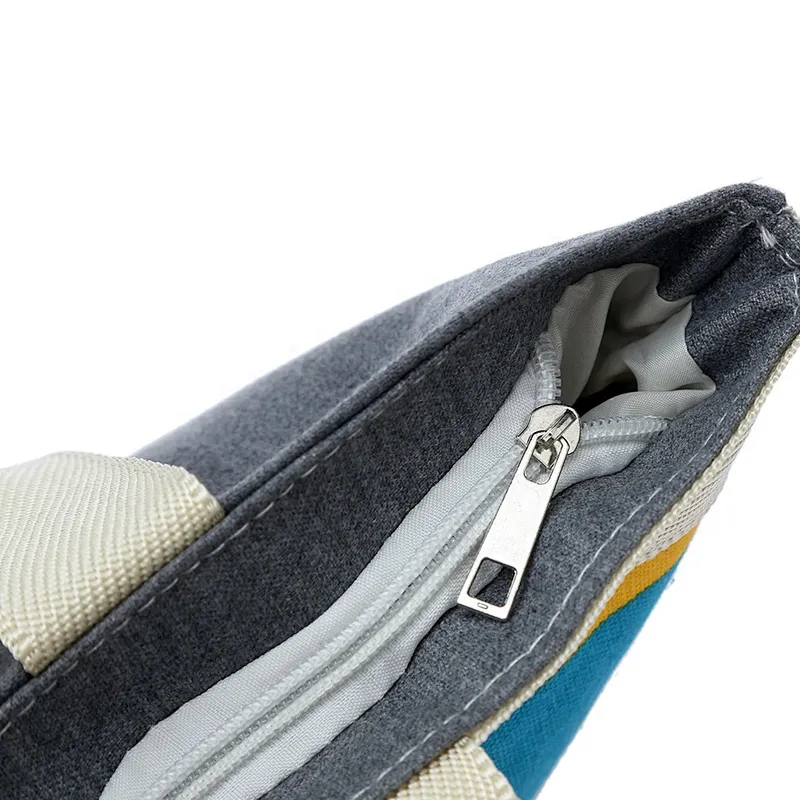 Wholesale standard size natural foldable cotton canvas stripes zipper pouch tote shopping bag