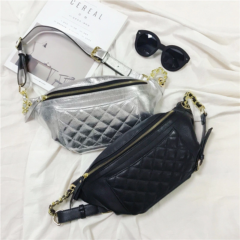 Portable Sequins PU Leather Shoulder Chest Bag Women Packs Zipper Waterproof Mini Shoulder Waist Bag Handbags