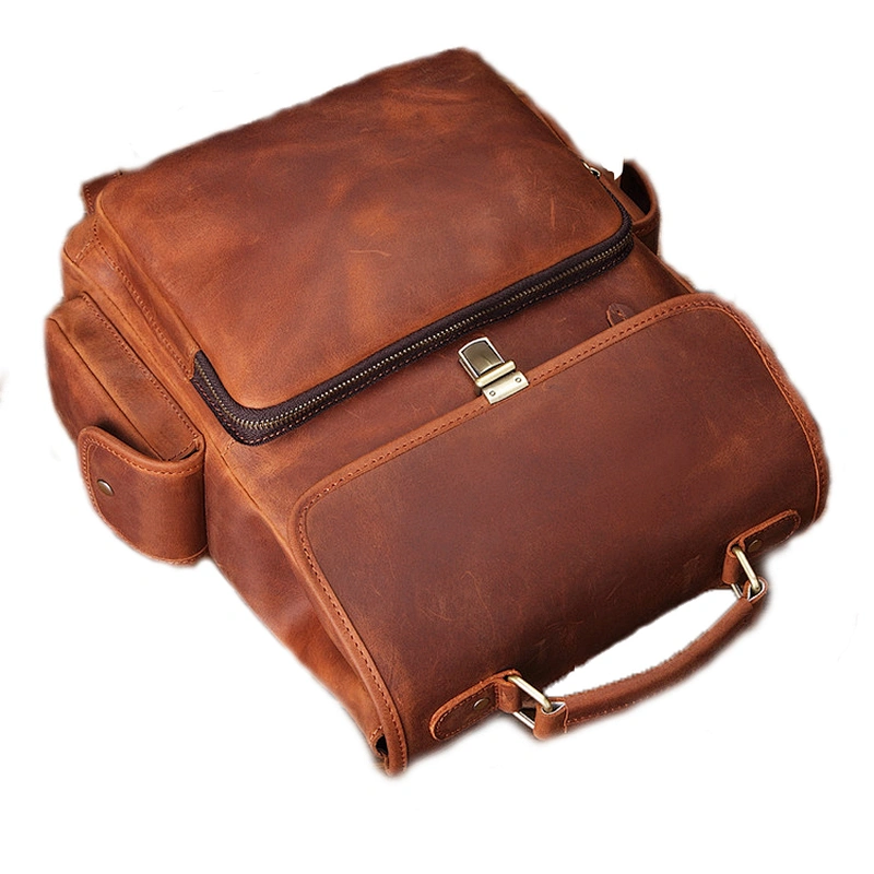 Hot Selling Men's Vintage Crazy Horse leather Travel Outside Backpack