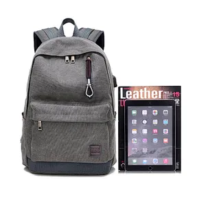 Multi-functional school bag canvas day pack backpack computer backpack with earphone outlet