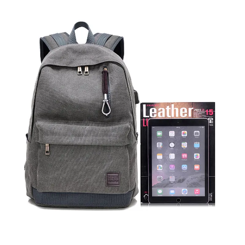Multi-functional school bag canvas day pack backpack computer backpack with earphone outlet