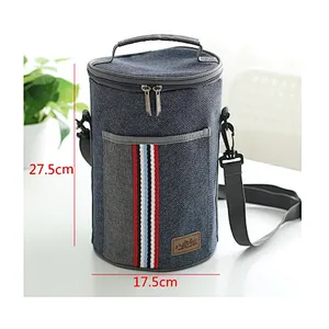 Office Zipper Thermal Waterproof Round Insulated Thermo Lunch Box Bag With Strap