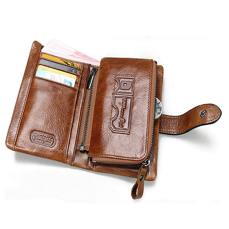 Wholesale Custom Genuine Cowhide Leather Wallet RFID Blocking Zipper Wallet for Man