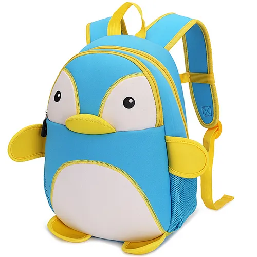Fancy waterproof kids schoolbags children cartoon zoo animals penguin backpack