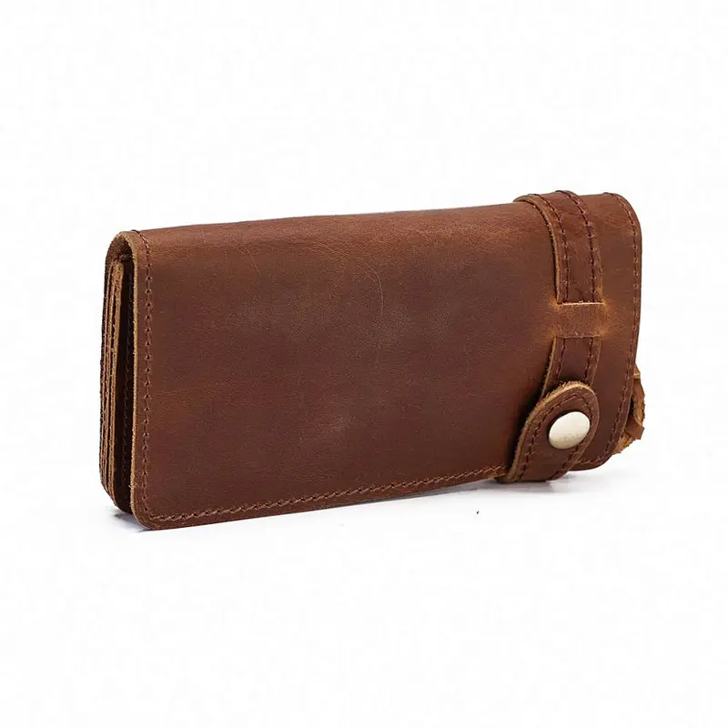 Vintage Style Crazy Horse Genuine Leather Wallet With Handle Large Capacity Unisex Wallet