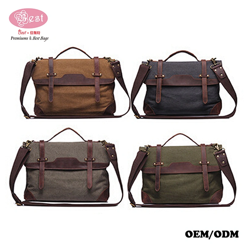 Canvas Leather Laptop Shoulder Bag Vintage Messenger Bag