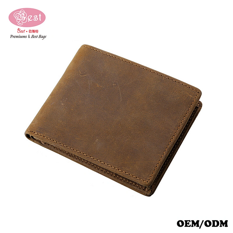 Vintage Crazy Horse Leather Men's Short Wallet with Cash Pocket and Card Holder Slots