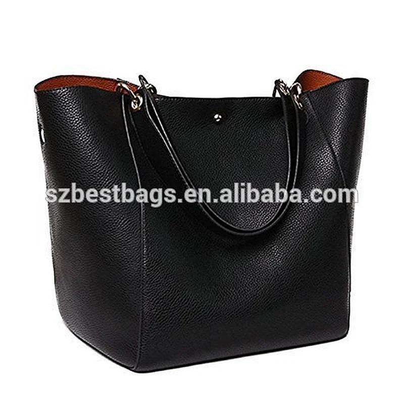 Shenzhen Manufacturer Large Size Black PU Leather Tote Handbag For Women outgoing