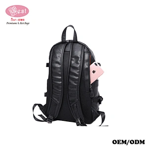 Waterproof Men Shoulder Bag Black Pu Leather 14inch Laptop Backpack