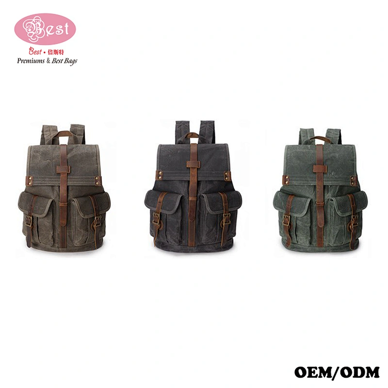 2019 style bag with waxed Outdoor Sports Wax Canvas Backpack waterproof function wax coated bags