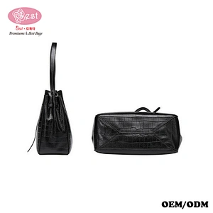 China Leather Handbag Manufacturer Embossed Real Leather Bucket Bag Women Hobo bag for Women