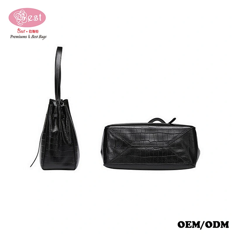 China Leather Handbag Manufacturer Embossed Real Leather Bucket Bag Women Hobo bag for Women