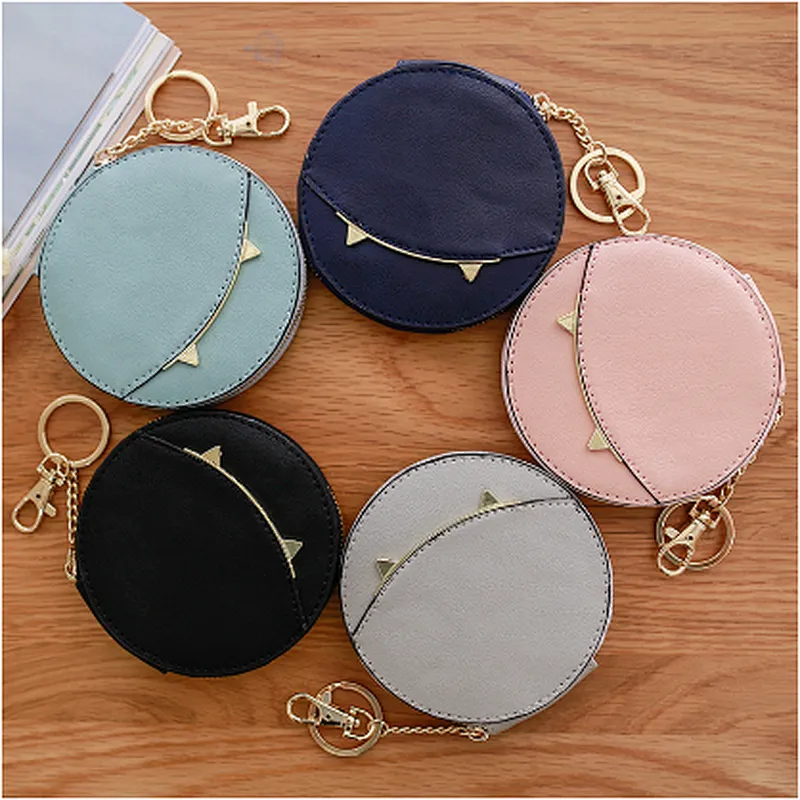 Custom printed vogue cute ladies girls elegance round cat keychain coin purse