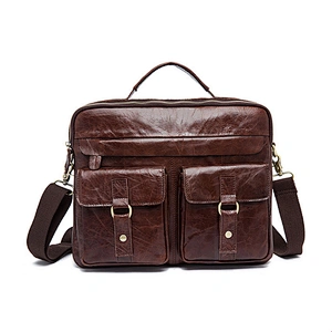 Vintage Mens Business Briefcase Top Grain Cowhide Leather Shoulder Bags