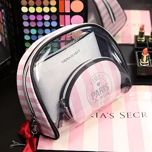 Wholesale luxury transparent clear pvc makeup pouch toiletry cosmetic make up bag set