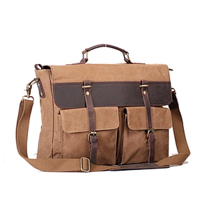 Men's Casual Wax Canvas Briefcase Messenger Bag Laptop Bag for 15 inch