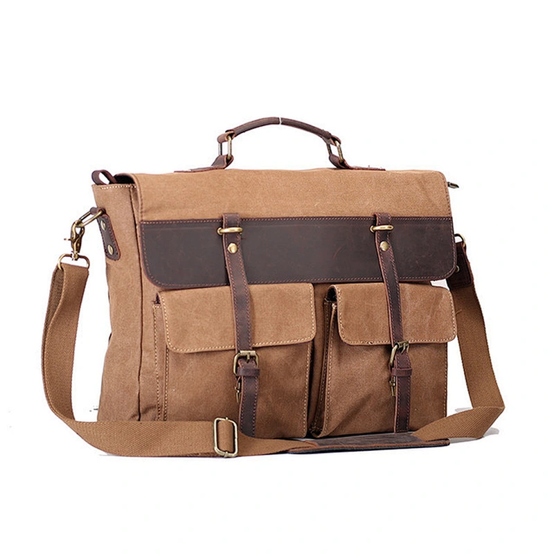 Men's Casual Wax Canvas Briefcase Messenger Bag Laptop Bag for 15 inch