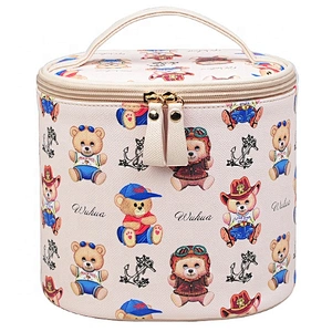 Lovely round pu toiletry cosmetic makeup kit pouch make up organizer bag
