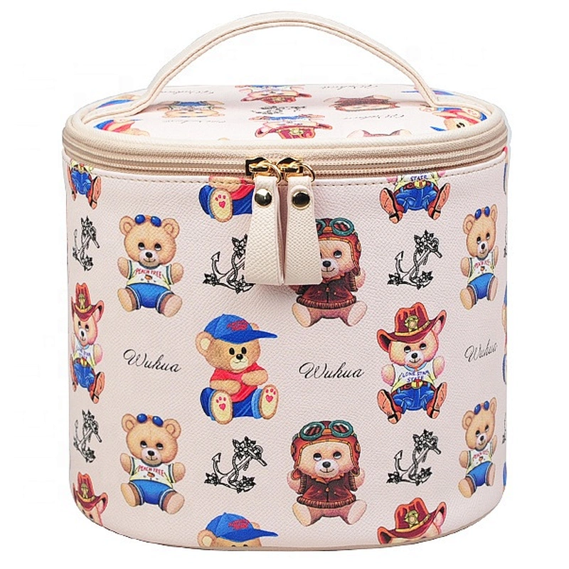 Lovely round pu toiletry cosmetic makeup kit pouch make up organizer bag